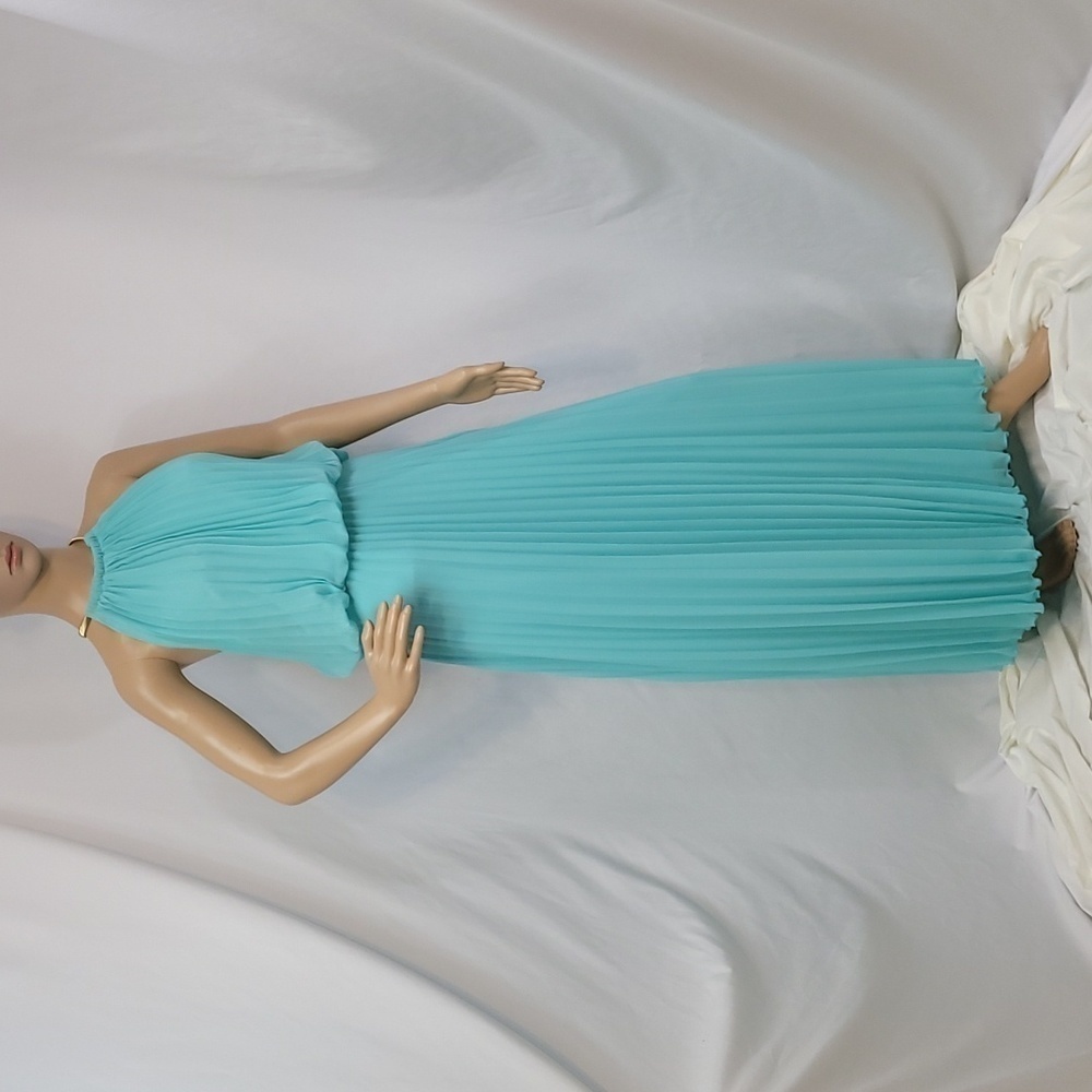 Msk Halter Hardware Neck Pleated Maxi Dress